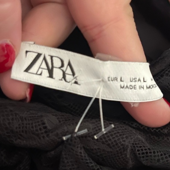 ZARA Black Lace Satin High Slit Cutout Formal Maxi Dress Large Blogger Favorite - Picture 6 of 6